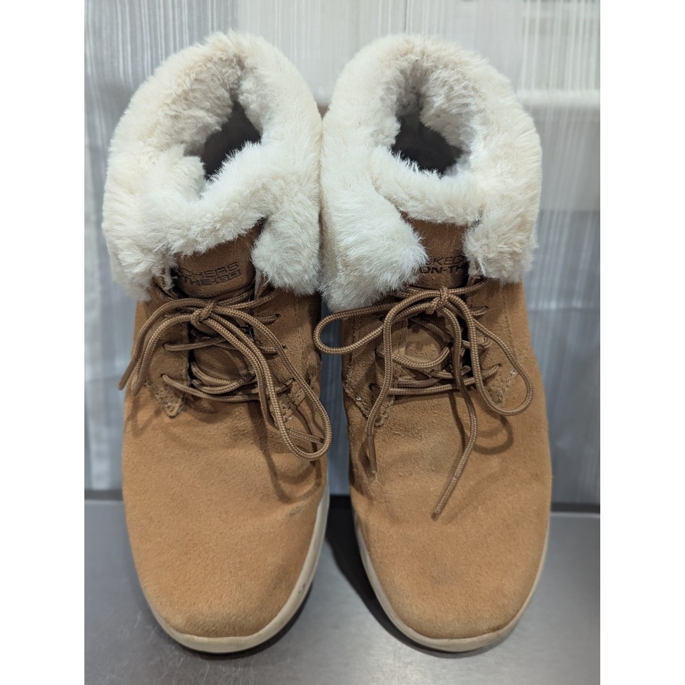 Skechers On The Go Joy Women's Oxford Boot Chestnut Suede Fur Lined Boots Size 9